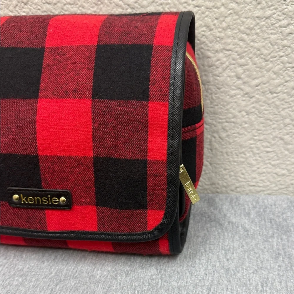 Kensie Red and Black Travel Makeup Plaid Bag